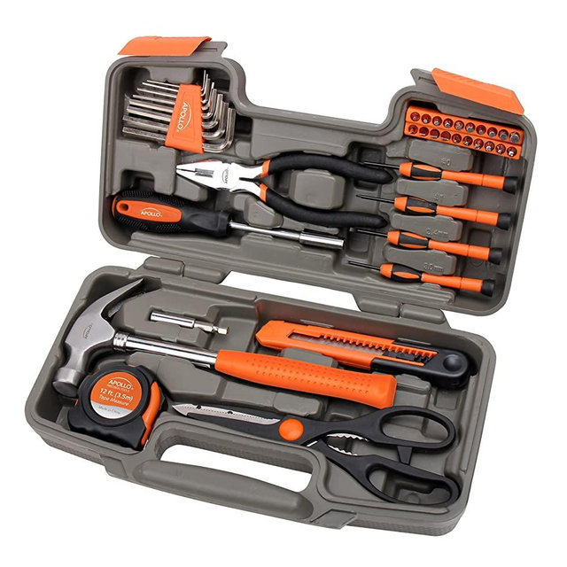 Apollo Tools DT9706-OR Original 39 Piece General Household Tool Set in Toolbox Storage Case with Essential Hand Tools for Everyday Home Repairs,Orange
