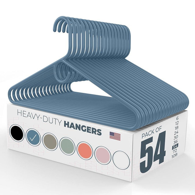 Neaties Heavy Duty Clothes Hangers 50 Pack (54 Count) – Made in The USA – 8lb Capacity Plastic Hangers for Adult Clothing – Durable for Pants, Coats, Jackets, or Jeans – Blue