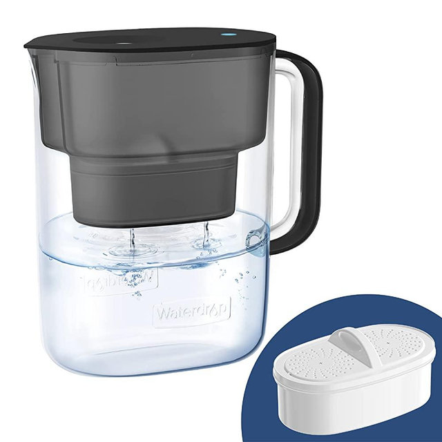 Waterdrop 200-Gallon Long-Life Lucid 10-Cup Water Filter Pitcher, NSF Certified, 5X Times Lifetime, Reduces Fluoride, Chlorine and More, BPA Free, Black