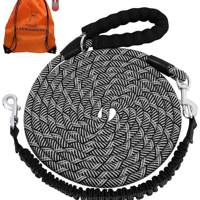 Long Dog Leash with Reflective Threads 15FT 20FT 30FT 50FT,Heavy Duty Bungee Dog Leashes for Small Medium Large Breed Dogs,Shock Absorbing Training Leash for Walking,Hunting,Camping&Yard