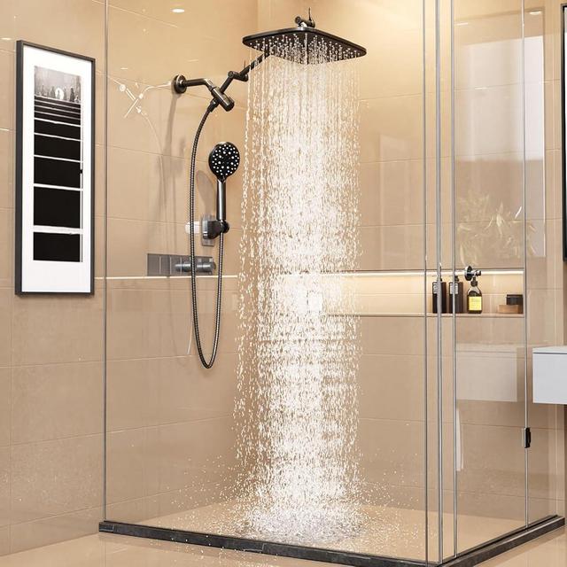 Veken 11.8" Rain Shower Head with Handheld, High Pressure Handheld Shower Heads with Multi Spray Modes, Rainfall Combo with 15" Metal Extension Arm,Detachable Dual Shower, Long 6 ft. Hose,Matte Black