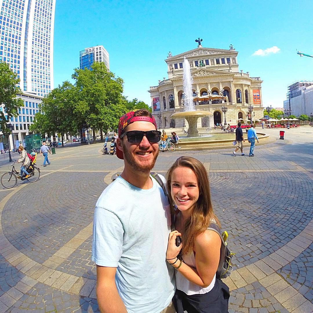 Both of us sporting smiles at The Alte Oper in Frankfurt, Germany.