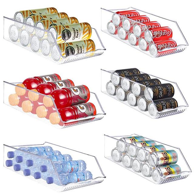 Refrigerator Organizer Bins, 6 PACKS Plastic Organizer Bins Food Storage Bins Plastic Fridge Bins Pop Soda Can and Food Organizer Bins for Pantry Storage Kitchen Cabinets and Freezer, BPA Free