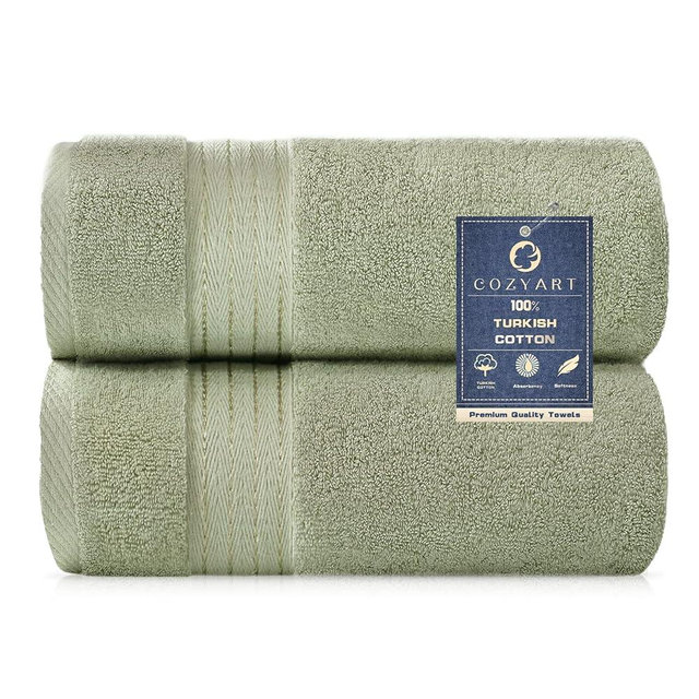 COZYART Sage Green Bath Towels for Bathroom 2 Pcs, 27x54 100% Cotton Bath Towel Set Super Soft Absorbent Durable 650 GSM Shower Towels for Daily Use