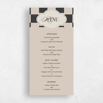 Charcoal, Beige Wedding Menu - Sarlat