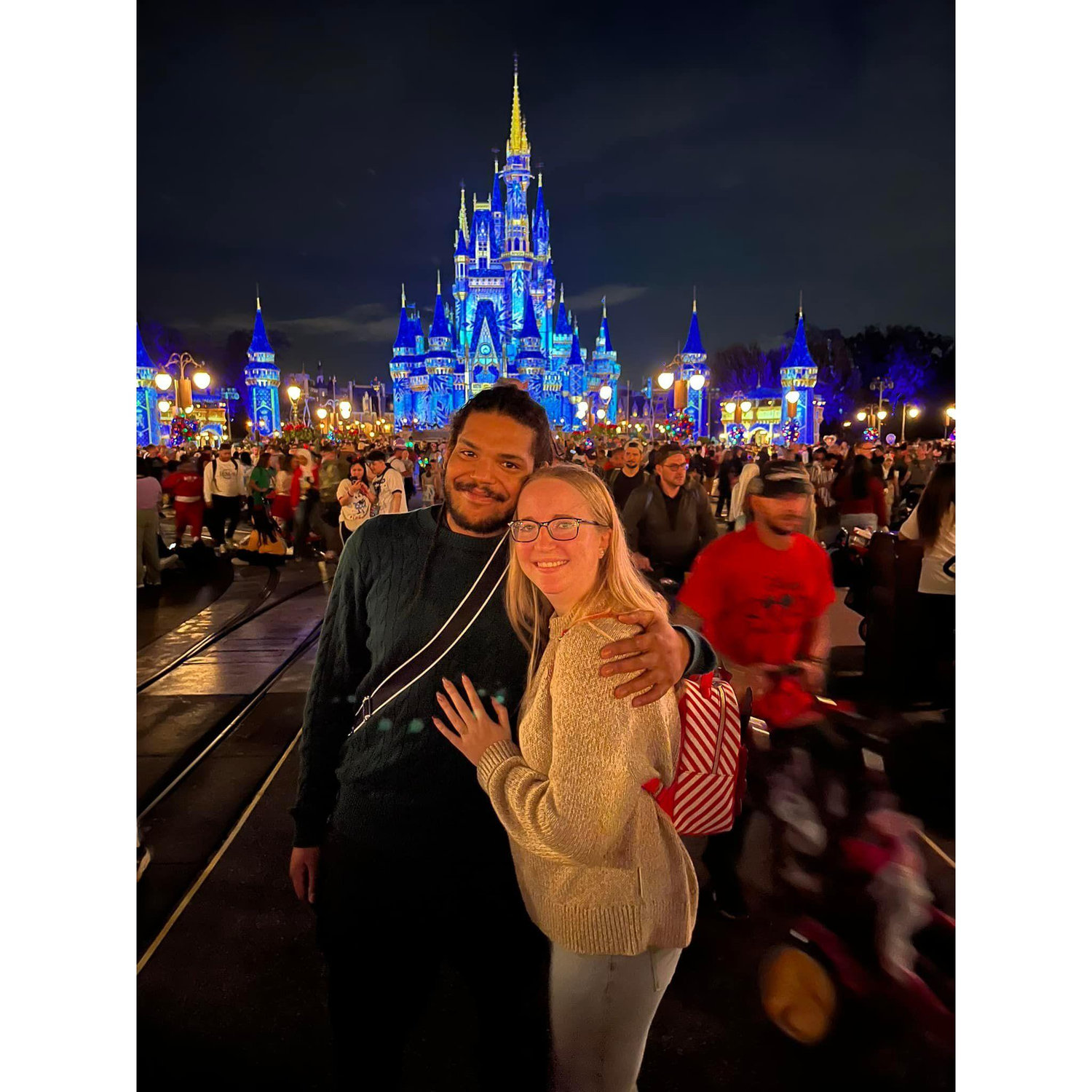 After Michael proposed at Disney World in front of the castle at Magic Kingdom!
