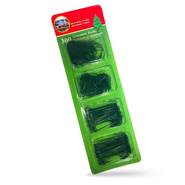R’ND’s 300 Pack Ornament Hooks Christmas Tree Decorating Hangers- Metal Wire Ornament Hooks for Christmas Tree Decoration Hanging (Green)