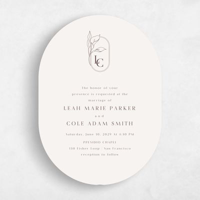 Beige Oval Wedding Invitation - Arum Portrait