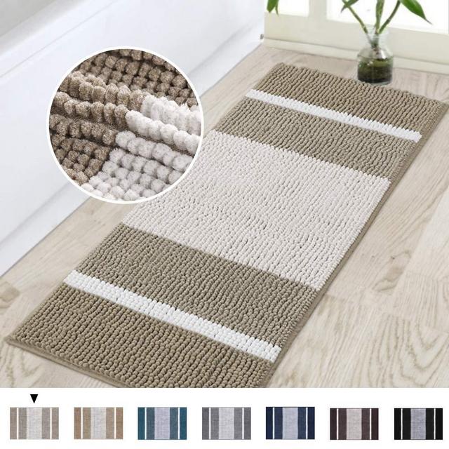 Turquoize Bath Rug Runner Chenille Bath Rugs for Bathroom Microfibers Bathroom Rug Extra Long Bath Rug 47 x 17 Kitchen Rugs and Mats Non Slip Shag Area Rug for Bathroom, 47 Inch by 17 Inch, Taupe
