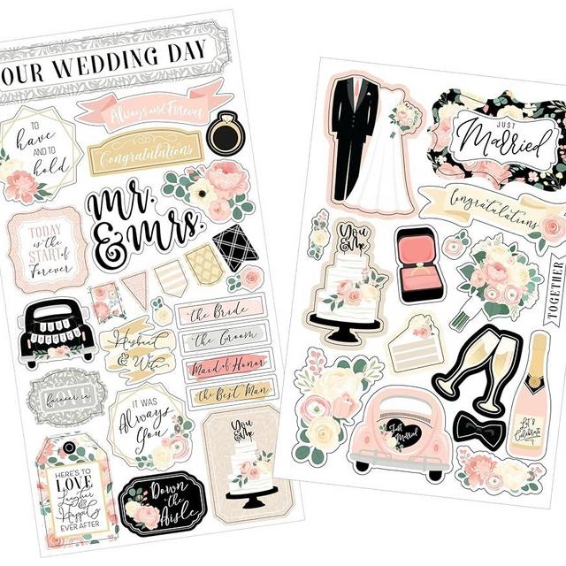 Wedding Stickers for Scrapbooking - Scrapbook Wedding Stickers with Cake, Flower, Groom Design| Bridal Shower Scrapbook Stickers For DIY Craft, Bachelorette, Anniversary, Engagement Party, 2 Sheet Set