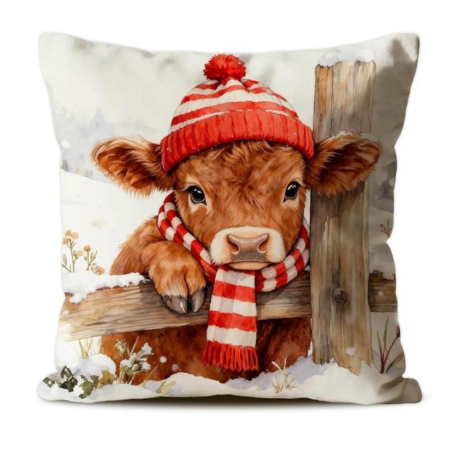 CosxHabitat Winter Cow Throw Pillow Covers,Gifts for Girls Women Cow Lovers Daughter,Winter Cattles Cushion Pillow Covers for Home Decor,18x18 inch