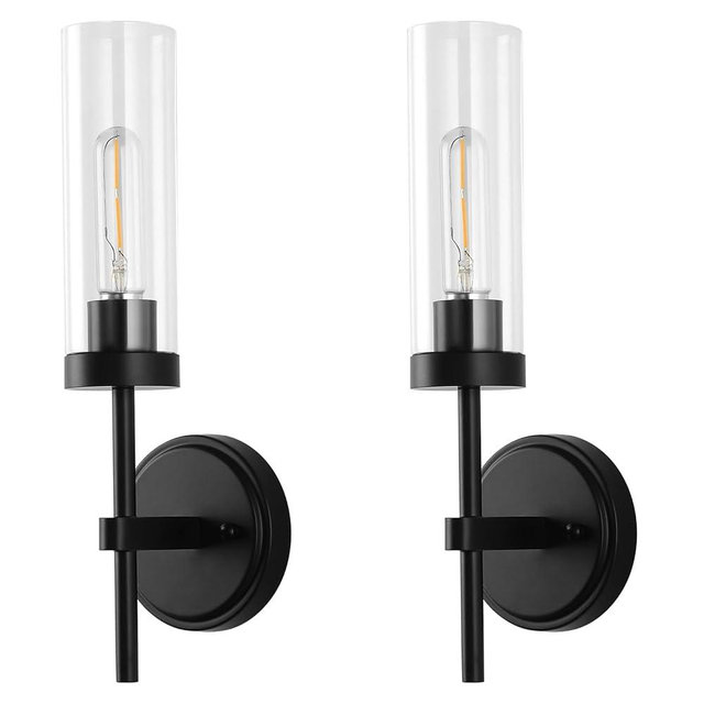WILON Wall Sconces 2 pcs, Bathroom Sconces Vanity Light Fixtures with Clear Glass Shades, Indoor Rustic Farmhouse Wall Lamps for Bedroom Living Room Bathroom Bedside Hallway Mirror, Black
