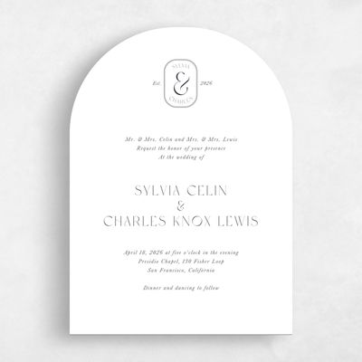 White Arch Wedding Invitation - Bayeux Portrait