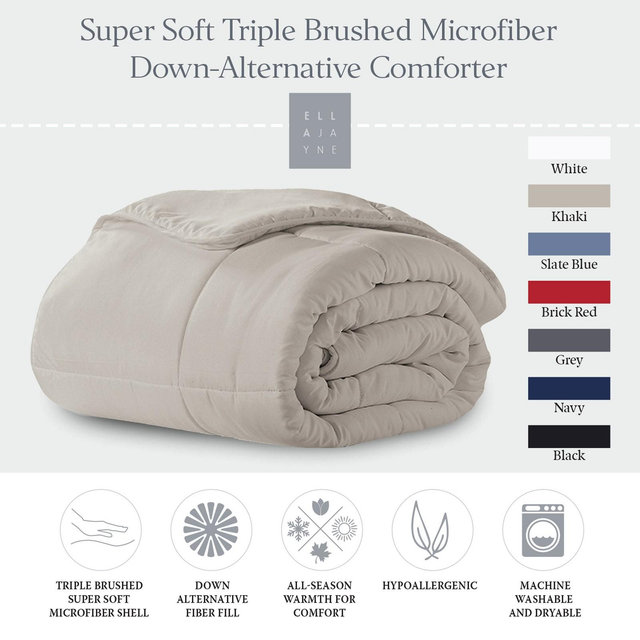 Ella Jayne Microfiber Down-Alternative Solid Color Comforter - Khaki - Full/Queen