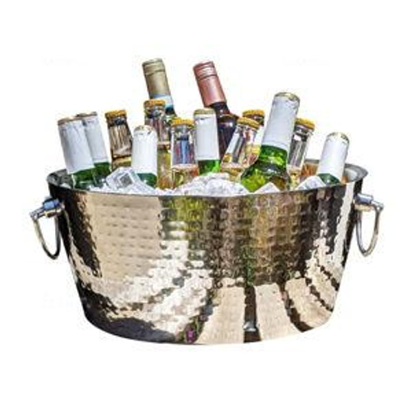 Hammered Stainless-Steel 12 Quart Beverage Tub, Double-Walled