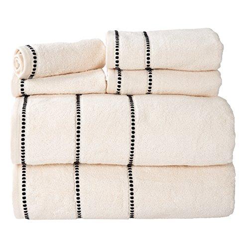 Luxury Cotton Towel Set- Quick Dry, Zero Twist and Soft 6 Piece Set With 2 Bath Towels, 2 Hand Towels and 2 Washcloths By Lavish Home (Bone / Black