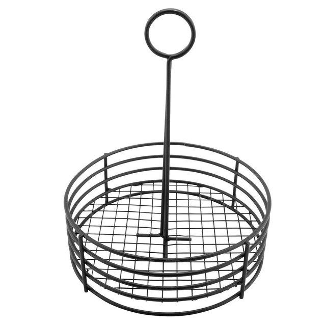 G.E.T. 4-31850 Black Round Stainless Steel Condiment Caddy Iron Teflon Coated Table Caddies Collection, Non Stick, 7.5"