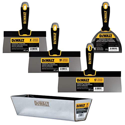 DEWALT Stainless Steel Taping Knife & Mud Pan Set + FREE BONUS 6" Soft Grip Putty Knife | 8/10/12-Inch Blades | Soft Grip Handles | DXTT-3-174