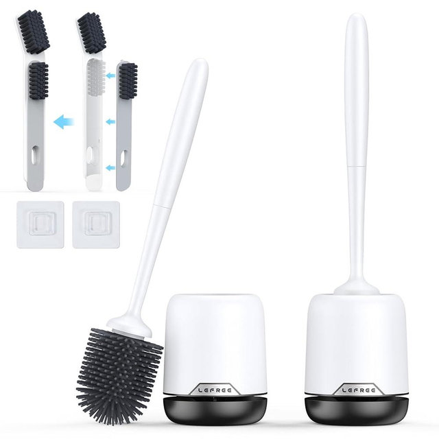 Lefree 2 Pack Silicone Toilet Bowl Brush and Holder Set with Ventilated Holder, Floor Standing & Wall Mounted Toilet Scrubber