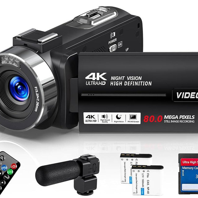 DINGETU 4K Video Camera Camcorder Ultra 80MP Vlogging Camera for YouTube 18X Digital Zoom Camcorder 3.0" IPS Screen IR Night Vision with External Mic, Controller, 2 Batteries and 32G SD Card