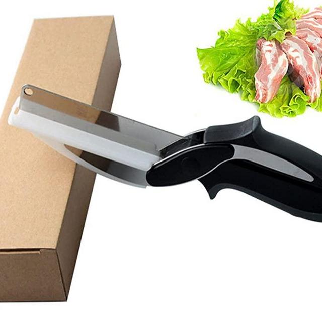 Clever Food Cutter Kitchen Scissors, Smart Cutter Vegetable Slice with Cutting Board build in for You and Your Friend