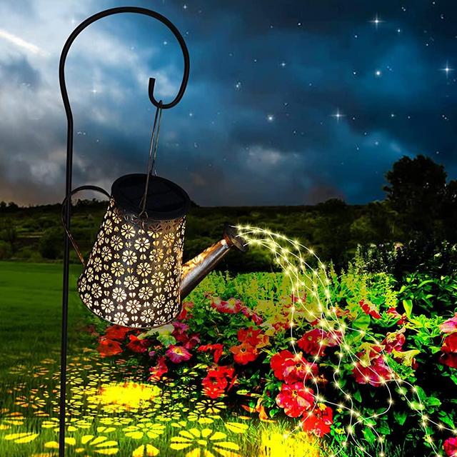 Venforze Summer Solar Watering Can with Lights, Waterproof Large Retro Metal Solar Lights, Hanging Waterfall Lights for Table Patio Yard Pathway Walkway Decorations for Outside, Mother Gift