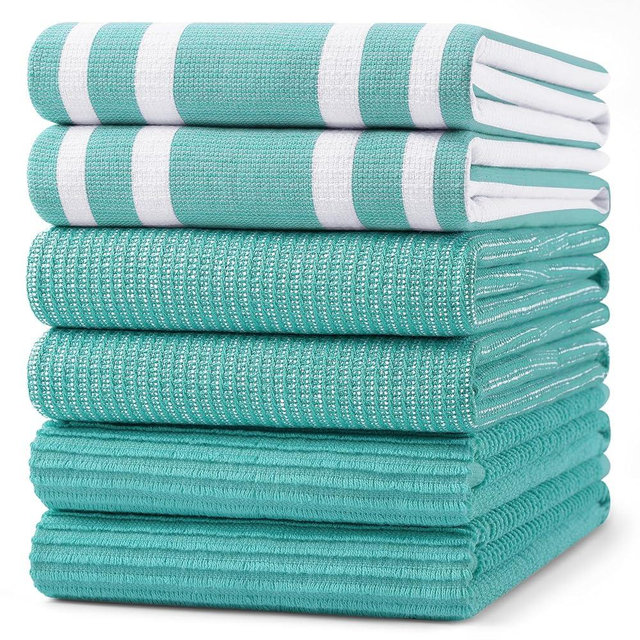 Homaxy Premium Kitchen Towels(18”x 28”, 6 Pack), Large Cotton 380 GSM Kitchen Hand Towels, Soft and Absorbent Terry Dish Towels, Multipurpose Tea Towel Set with Hanging Loop, Teal