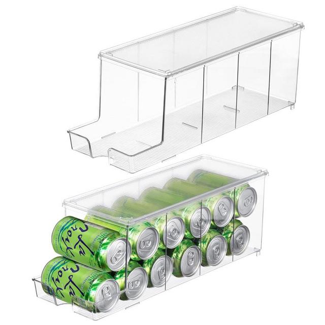 ClearSpace Drink Organizer for Fridge & Soda Can Dispenser - Fridge Organization & Can Organizer for Refrigerator Stackable Can Holder Dispenser with Lid - Holds 12 Cans Each, BPA Free - Set of 2