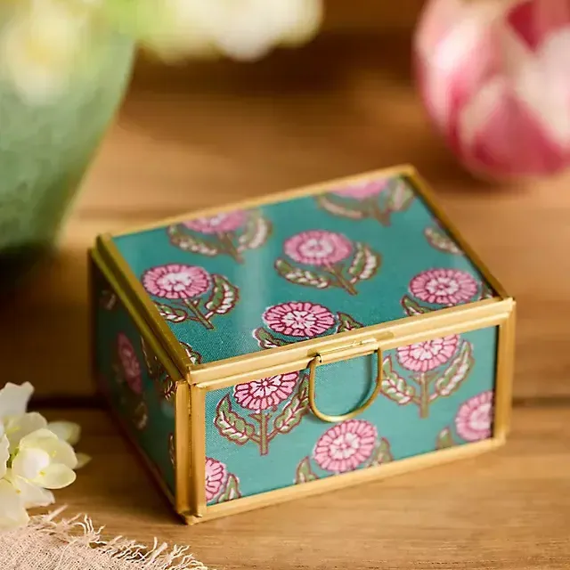 Printed Fabric Brass Box