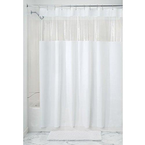 iDesign Hitchcock EVA Plastic Shower Curtain, Mold and Mildew Resistant Liner for Master, Guest, Kid's Bathroom, 72" x 72", White and Clear