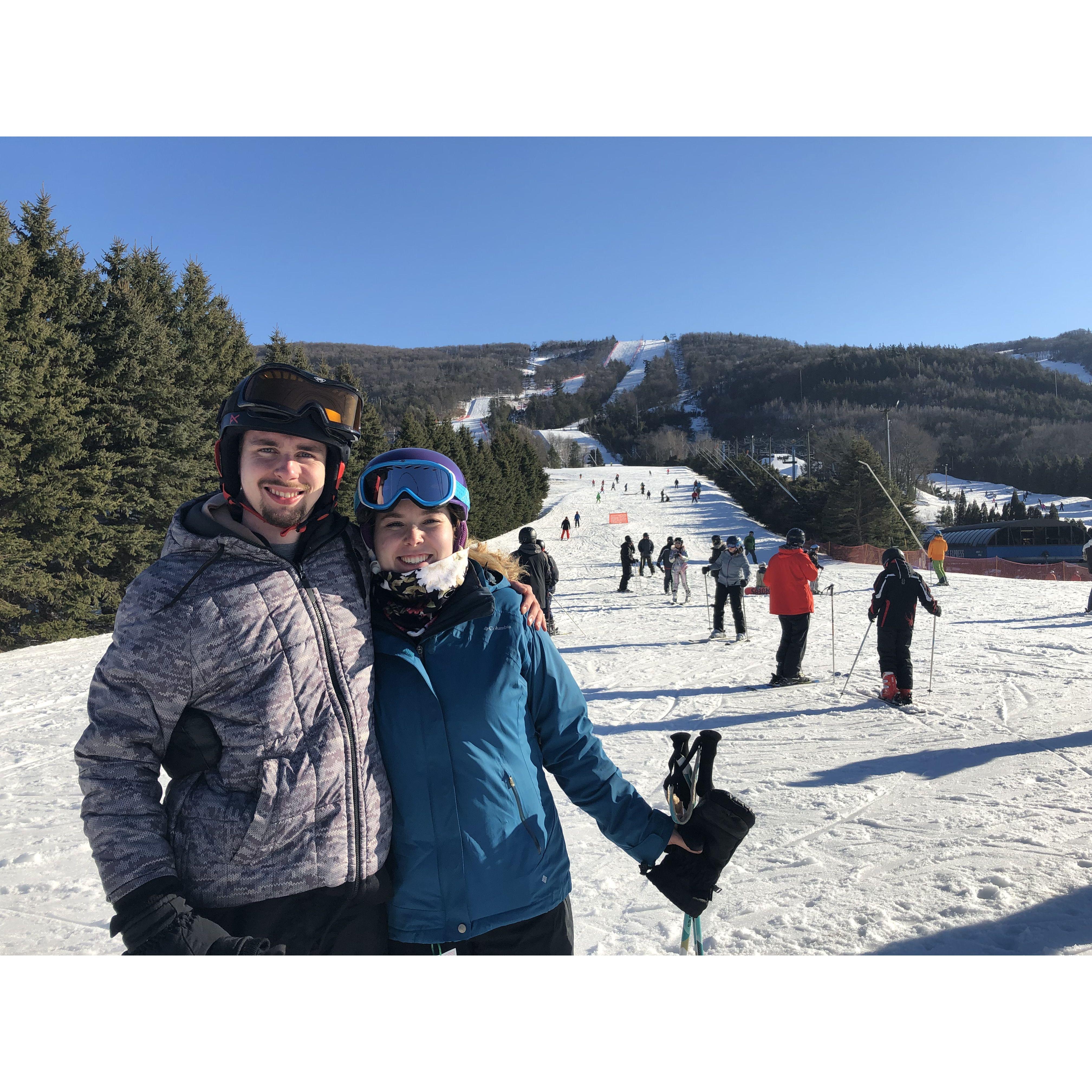 Olivia and Vince on their first ski trip together to Blue Mountain in Pennsylvania in 2019. This photo was taken moments before Vince broke his wrist!!