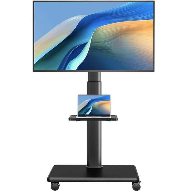 Universal Floor TV Stand, Portable Rolling Floor TV Mount with Wheels, 80 Degree Swivel Height Adjustable for 27 to 65 Inch LCD LED OLED TVs, Holds up to 88 lbs Mobile TV Cart