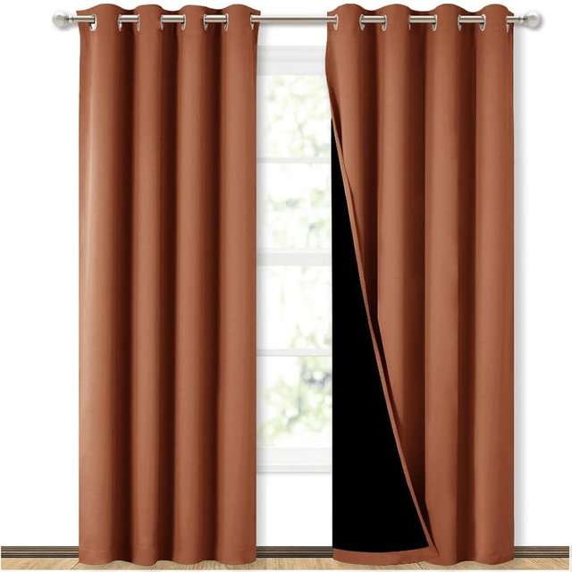 NICETOWN Burnt Orange 100% Blackout Window Curtain Panels, Heat and Cold Blocking Drapes with Black Liner for Nursery, 84 inches Thermal Insulated Draperies (2 Pieces, 52 inches Wide Each Panel)