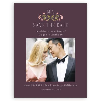 Dark Plum, Purple Wedding Digital Save the Date - Feuille Photo