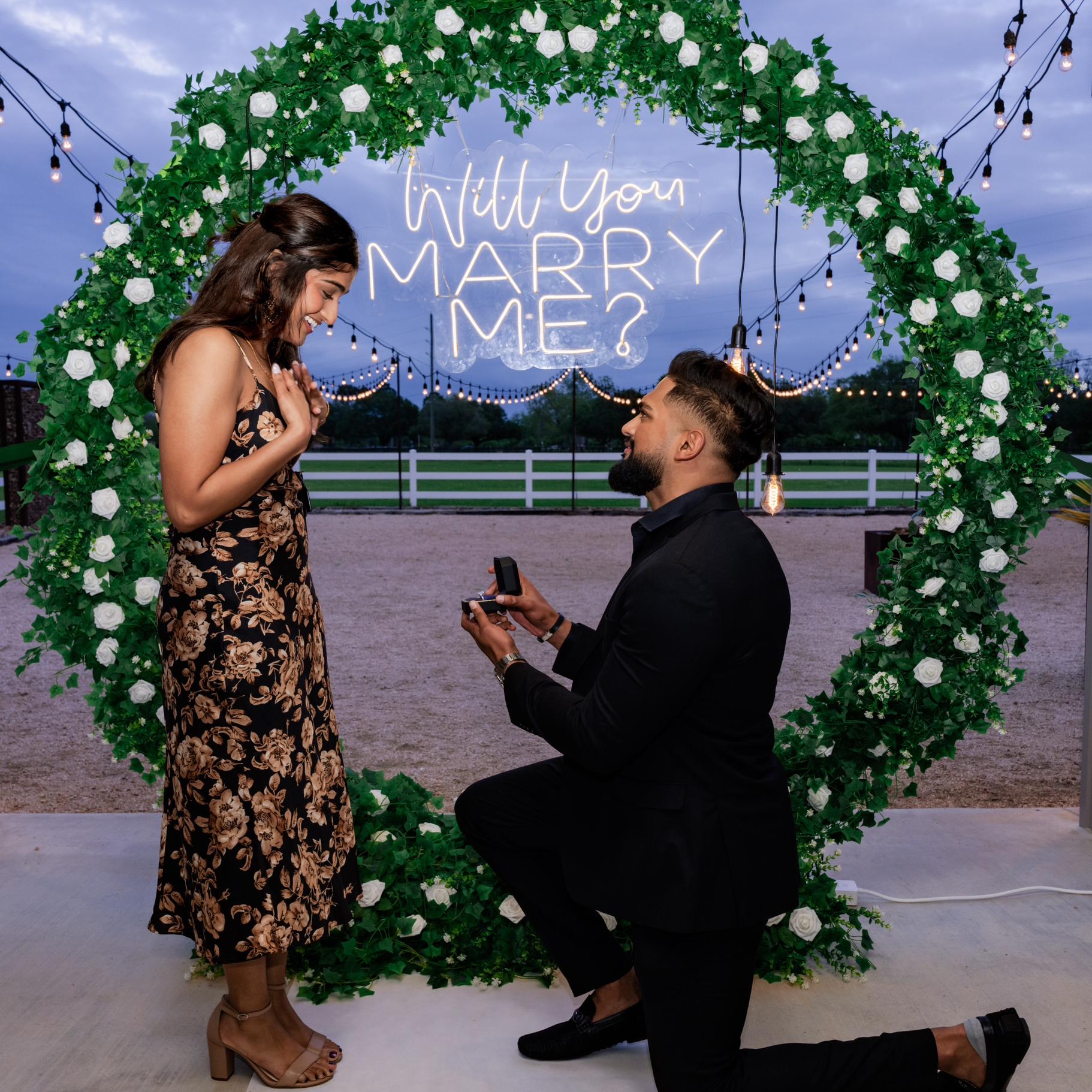 The proposal went absolutely perfectly! Jeeba thought we were going to a wedding, but little did she know I was going to pop the question. We were surrounded by family & it was a beautiful moment!