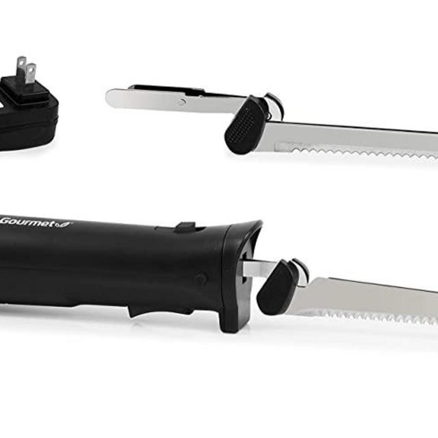 Elite Gourmet EK9810 Professional Cordless Rechargeable Easy-Slice Electric Knife with 4 Serrated Blades and Safety Lock Trigger Release, Carving Meats, Poultry, Bread, Black