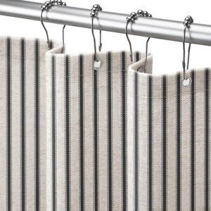 Farmhouse Stripe Shower Curtain,Black Vintage Linen Shower Curtains for Bathroom 72 X 72