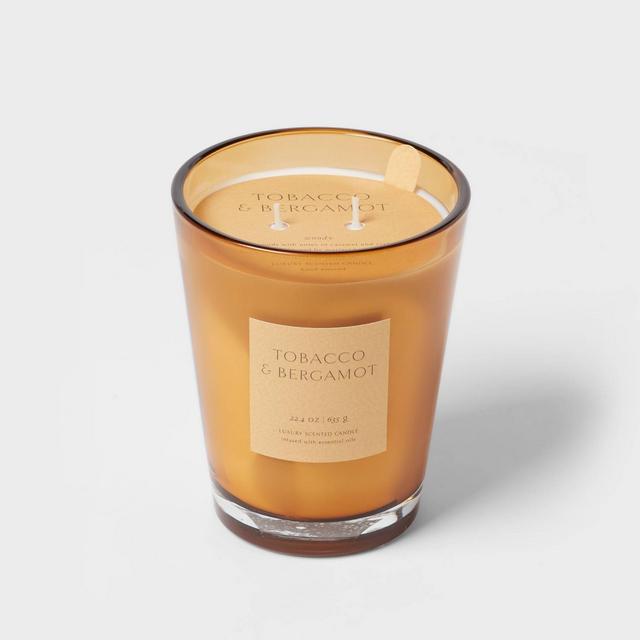 20oz Colored Vase Glass with Dustcover Tobacco and Bergamot Candle Yellow - Threshold™