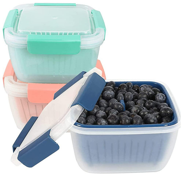 shopwithgreen 3 Pack 50oz Berry Keeper Container, Fruit Produce Saver Food Storage Containers with Removable Drain Colanders, Vegetable Fresh Keeper Set | Refrigerator Organizer