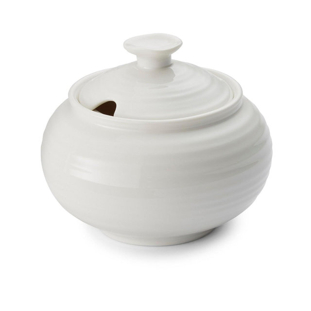 Portmeirion Sophie Conran White Covered Sugar Bowl with Lid – 11 oz Fine Porcelain Container, Perfect for Tea & Coffee Service, Stylish Dining
