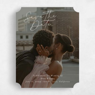 Beige Ticket Wedding Save the Date - Micah Photo