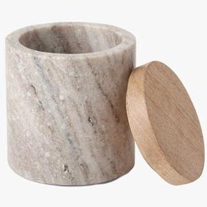 Aude Marble & Wood Cotton Jar, Beige