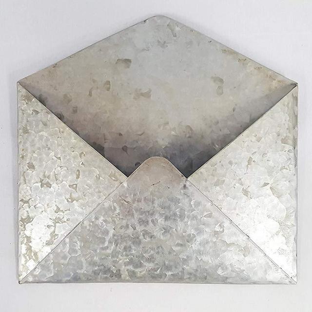 Galvanized Metal Wall Mounted Hanging Envelope Decor- Rustic Vintage Style Decorative Organizer Holder | Distressed Antique Silver Tin Color | Unique Retro Pocket Mail Holder For Your Home Or Office