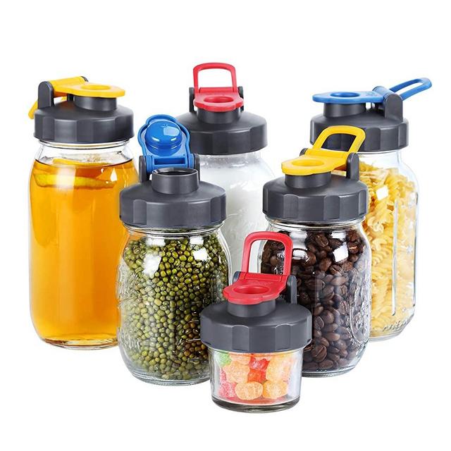6 Pack of Flip Cap Mason Jar Lids with Leak-proof & Airtight Seal and Easy Pour Spout - Regular Mouth