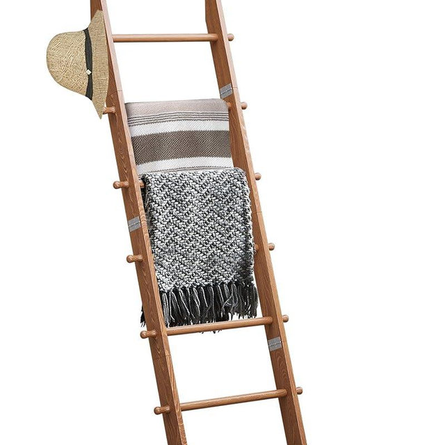 TEAKMAMA 6-Tier Blanket Ladder with Hanging Knobs,5.5 Ft Wall Leaning Blanket Ladders for Living Room Bedroom,Rustic Decorative Storage for Quilts,Throws,Easy to Assemble,Honey Brown