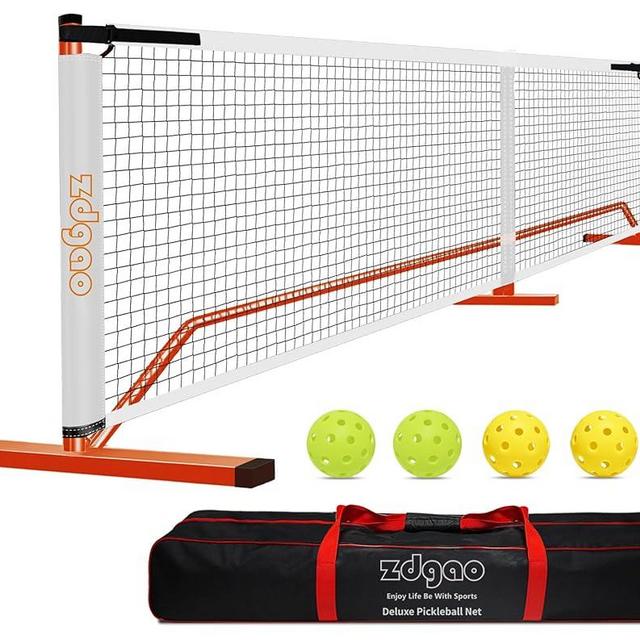 Zdgao Pickleball Net for Driveway with 22FT Regulation Size Pickleball Net, 4 Outdoor Pickleballs and Carry Bag, Weather Resistance Strong Steel Frame