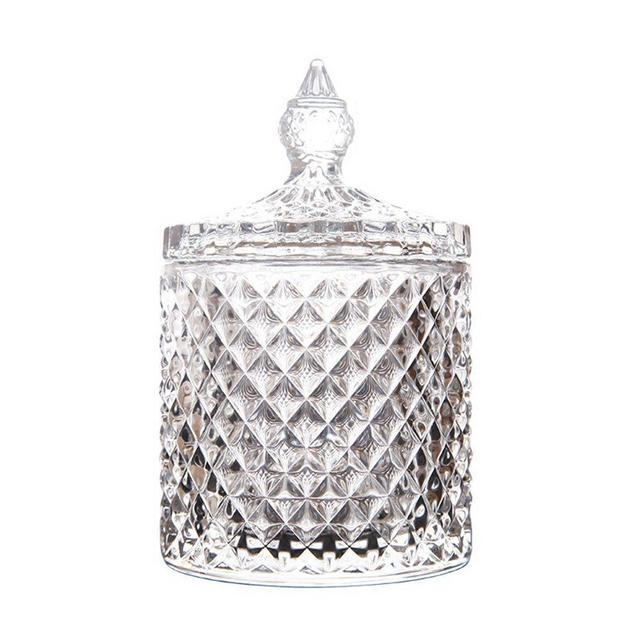 SOCOSY Elegant Crystal Diamond Apothecary Jar with Lid for Cotton Balls, Swabs,Cosmetic Pads Candy Buffet Jars Jewelry Box Wedding Gift