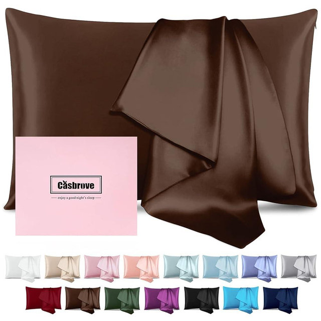 Silk Pillowcase for Hair and Skin Mulberry Silk Pillowcase Soft Breathable Smooth Both Sided Natural Silk Pillowcase with Zipper Beauty Sleep Silk Pillow Case 1 Pack for Gift(Standard,Brown)