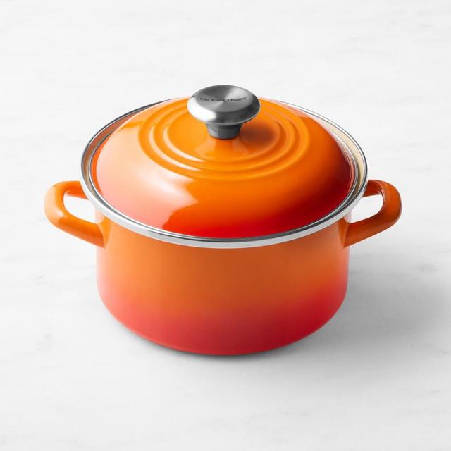 Le Creuset Enameled-Steel Stock Pot with Stainless-Steel Knob, 4-Qt., Flame