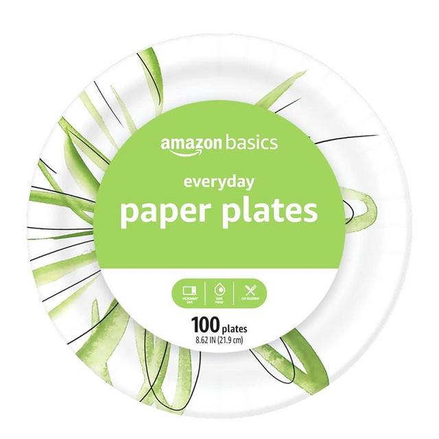 Amazon Basics Everyday Paper Plates, 8 5/8 Inch, Disposable, 100 Count